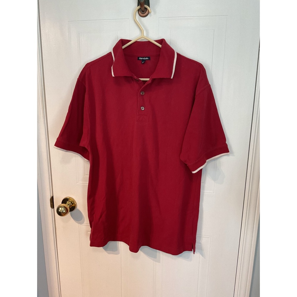 Top-Flite Polo Shirt Mens M Red Excellent Tipped Collar Short Sleeve Pique